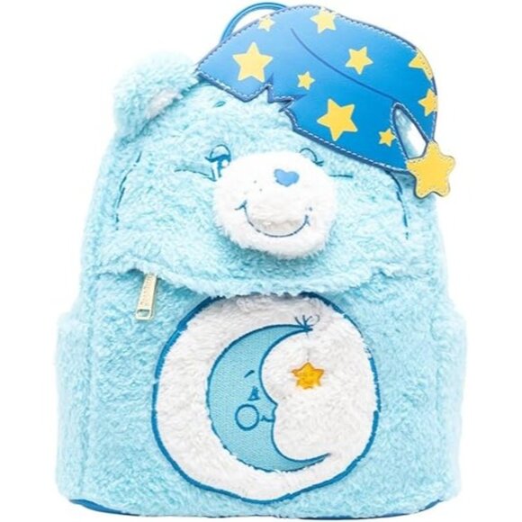 Loungefly Care Bears Bedtime Bear Mini Backpack Fuzzy Blue Kawaii Collectible - Picture 1 of 6